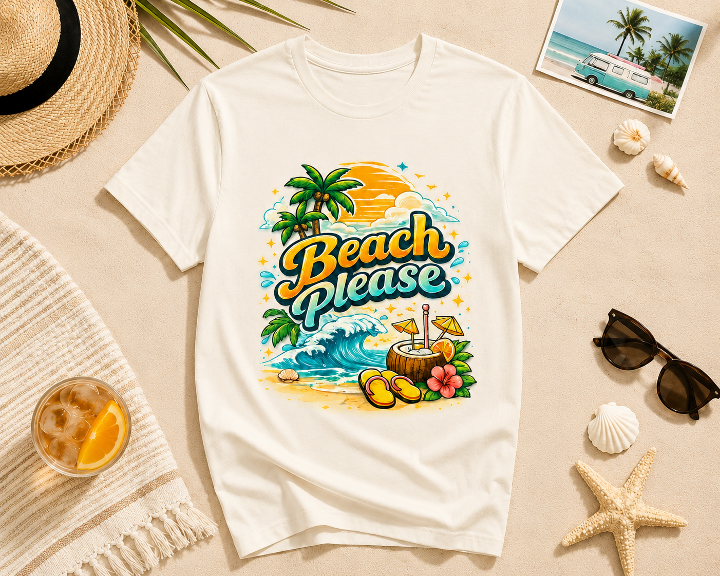 Beach Please T-Shirt, Tropical Summer Graphic Tee, Palm Tree Beach Shirt, Vacation Shirt