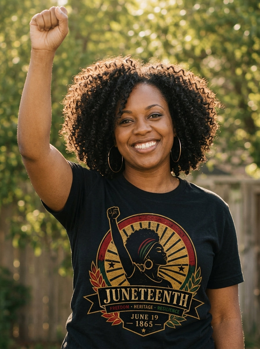 Juneteenth 1865 Shirt, Black Woman Fist Tee, Freedom Heritage Gift, June 19 Celebration